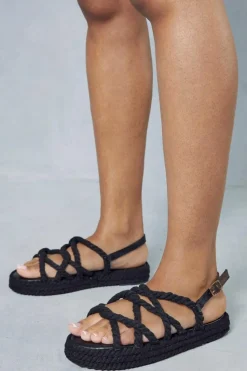 Sandals*MissPap Woven Rope Detail Sandals black