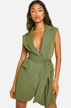 Blazer Dresses*boohoo Woven Sleeveless Blazer Dress khaki