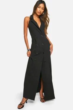 Blazer Dresses*boohoo Woven Sleeveless Maxi Blazer Dress black