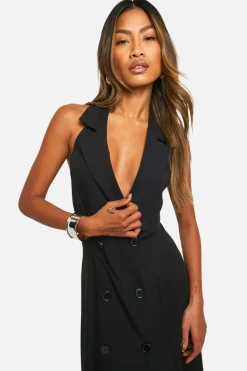 Blazer Dresses*boohoo Woven Sleeveless Maxi Blazer Dress black
