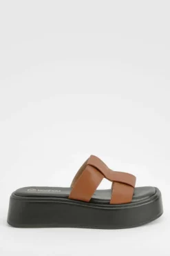 Sandals*boohoo Woven Slip On Flatform Sandals tan
