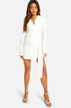 Blazer Dresses|Wrap Dresses*boohoo Woven Wrap Detail Blazer Dress white