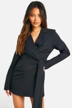 Blazer Dresses|Wrap Dresses*boohoo Woven Wrap Detail Blazer Dress black