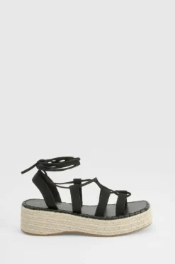 Sandals*boohoo Wrap Around Tie Leg Flatform Sandal black