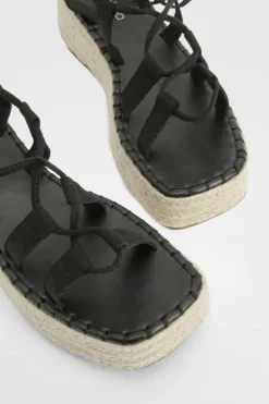 Sandals*boohoo Wrap Around Tie Leg Flatform Sandal black