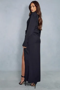 Shirt Dresses|Wrap Dresses*MissPap Wrap Collared Split Leg Shirt Style Maxi Dress black