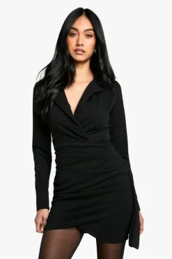 Blazer Dresses|Wrap Dresses*boohoo Wrap Detail Fitted Blazer Dress black