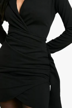 Blazer Dresses|Wrap Dresses*boohoo Wrap Detail Fitted Blazer Dress black