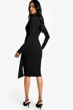 Blazer Dresses|Wrap Dresses*boohoo Wrap Detail Fitted Blazer Midi Dress black