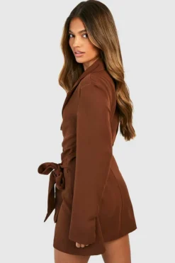 Blazer Dresses|Wrap Dresses*boohoo Wrap Drape Front Tailored Blazer Dress chocolate