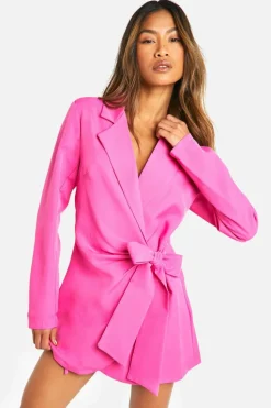 Wrap Dresses|Blazer Dresses*boohoo Wrap Drape Front Tailored Blazer Dress hot pink