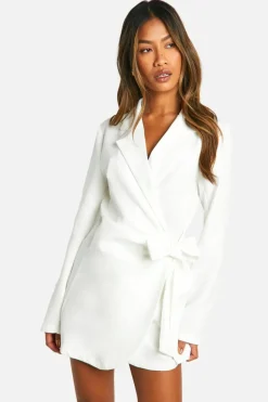Blazer Dresses|Wrap Dresses*boohoo Wrap Drape Front Tailored Blazer Dress ivory