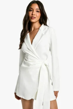 Blazer Dresses|Wrap Dresses*boohoo Wrap Drape Front Tailored Blazer Dress ivory