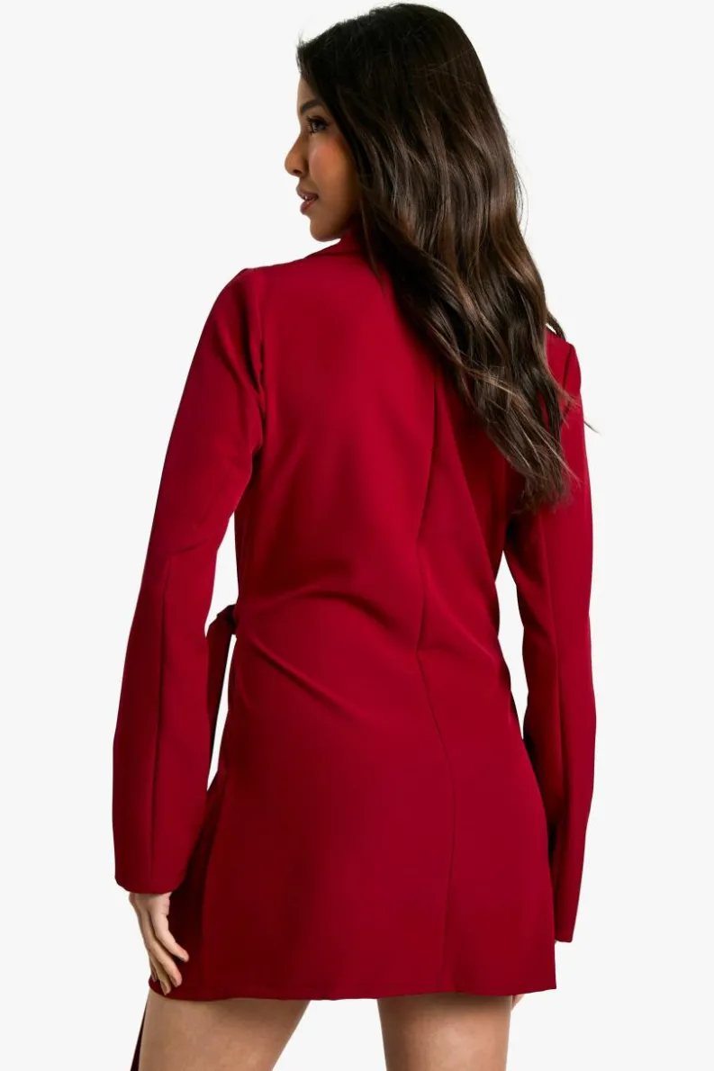 Blazer Dresses|Wrap Dresses*boohoo Wrap Drape Front Tailored Blazer Dress berry