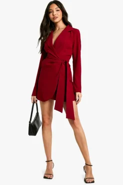 Blazer Dresses|Wrap Dresses*boohoo Wrap Drape Front Tailored Blazer Dress berry
