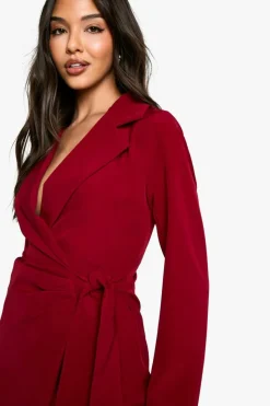 Blazer Dresses|Wrap Dresses*boohoo Wrap Drape Front Tailored Blazer Dress berry
