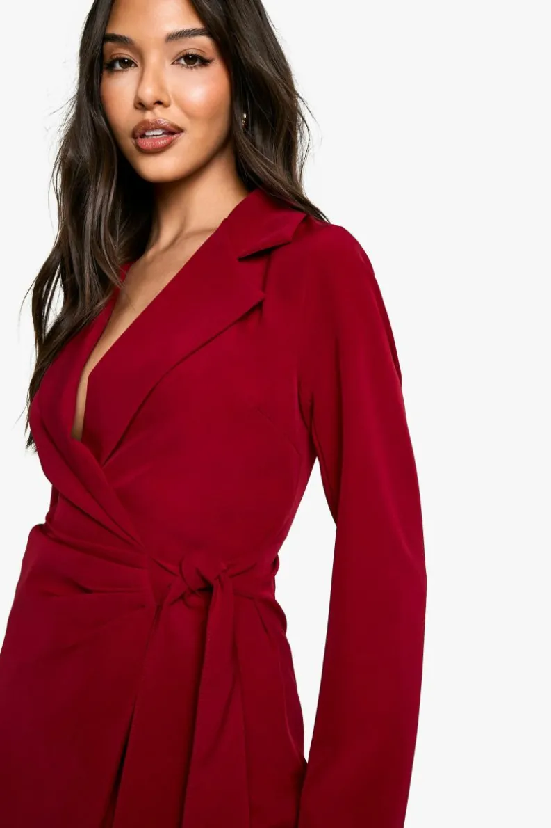 Blazer Dresses|Wrap Dresses*boohoo Wrap Drape Front Tailored Blazer Dress berry