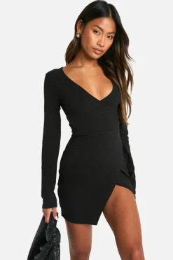 Wrap Dresses*boohoo Wrap Front Mini Dress black