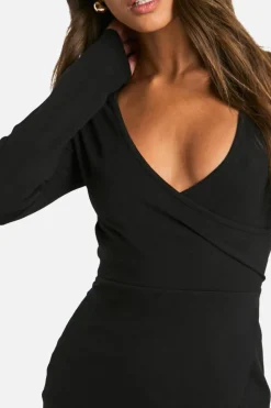 Wrap Dresses*boohoo Wrap Front Mini Dress black