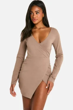 Wrap Dresses*boohoo Wrap Front Mini Dress mocha
