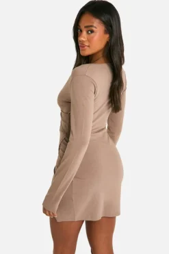Wrap Dresses*boohoo Wrap Front Mini Dress mocha
