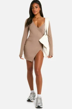 Wrap Dresses*boohoo Wrap Front Mini Dress mocha
