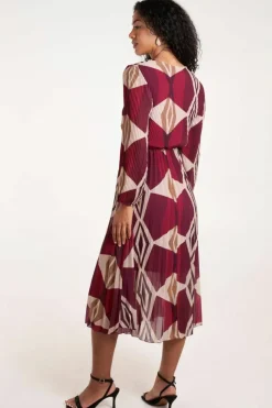 Wrap Dresses*Blue Vanilla Wrap Front Pleated Geometric Maxi Dress Wine