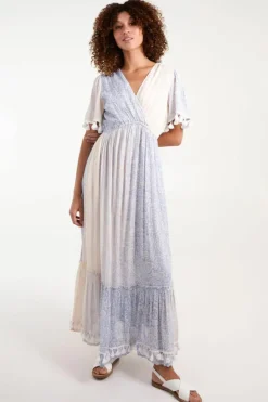 Wrap Dresses*Blue Vanilla Wrap Front Tassel Maxi Blue