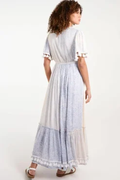 Wrap Dresses*Blue Vanilla Wrap Front Tassel Maxi Blue