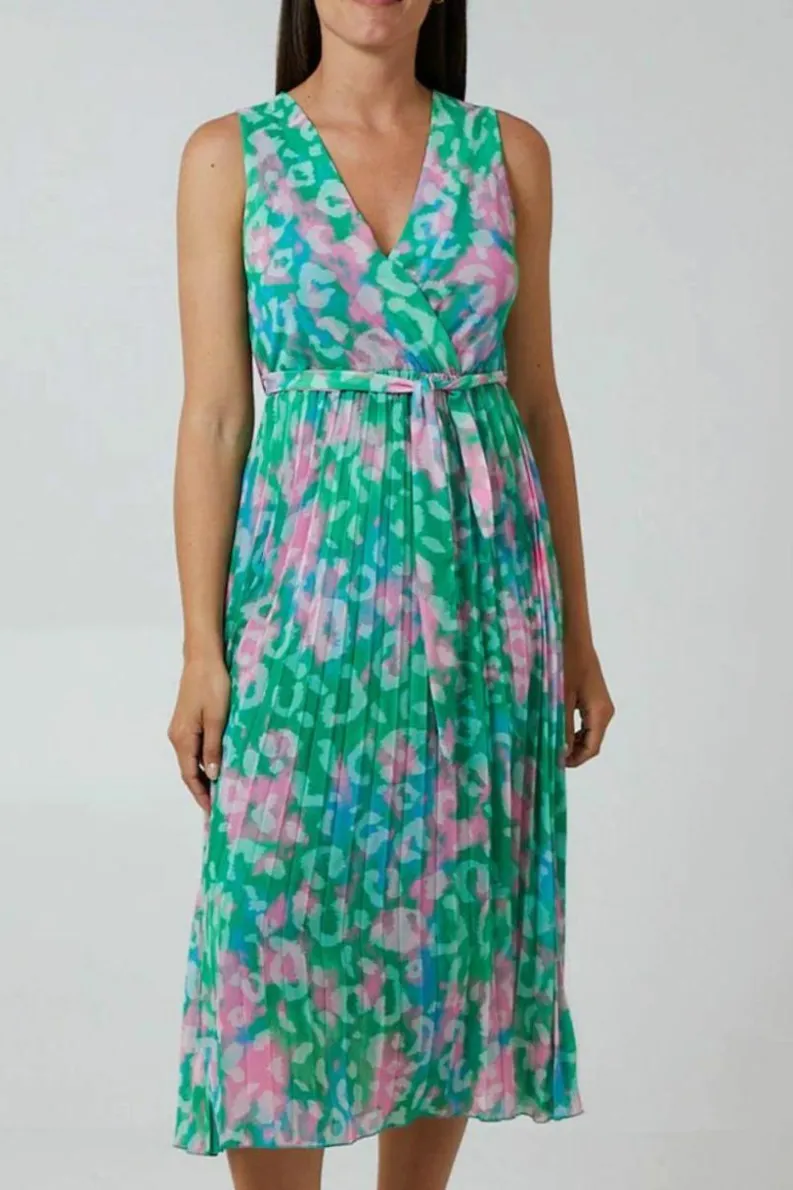 Wrap Dresses*HOXTON GAL Wrap Front Tie Detail Pleated Maxi Dress with Lining Green