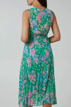 Wrap Dresses*HOXTON GAL Wrap Front Tie Detail Pleated Maxi Dress with Lining Green