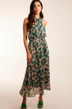 Wrap Dresses|Midi Dresses*Blue Vanilla Wrap Halter Neck Pleated Midi Dress Green