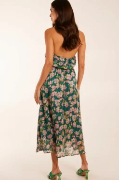Wrap Dresses|Midi Dresses*Blue Vanilla Wrap Halter Neck Pleated Midi Dress Green