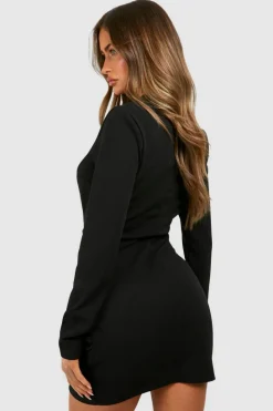 Blazer Dresses|Wrap Dresses*boohoo Wrap Long Sleeve Blazer Dress black