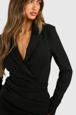 Blazer Dresses|Wrap Dresses*boohoo Wrap Long Sleeve Blazer Dress black