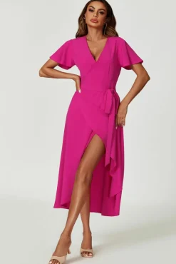 Wrap Dresses|Midi Dresses*FS Collection Wrap Midi Dress In Magenta Pink