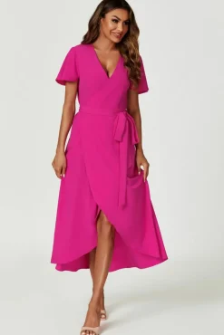 Wrap Dresses|Midi Dresses*FS Collection Wrap Midi Dress In Magenta Pink