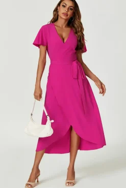 Wrap Dresses|Midi Dresses*FS Collection Wrap Midi Dress In Magenta Pink
