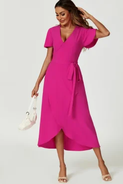 Wrap Dresses|Midi Dresses*FS Collection Wrap Midi Dress In Magenta Pink