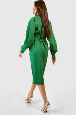 Shirt Dresses|Wrap Dresses*boohoo Wrap Midi Shirt Dress green