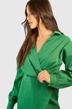 Shirt Dresses|Wrap Dresses*boohoo Wrap Midi Shirt Dress green