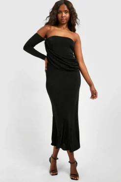 Wrap Dresses|Bodycon Dresses*boohoo Wrap Ruched Acetate Slinky Maxi Dress black