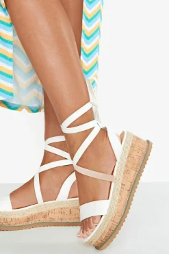 Flats|Sandals*boohoo Wrap Strap Espadrille Flatforms white