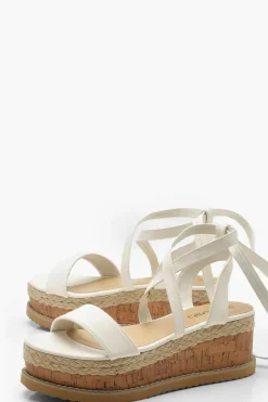 Flats|Sandals*boohoo Wrap Strap Espadrille Flatforms white