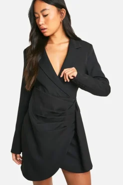 Blazer Dresses|Wrap Dresses*boohoo Wrap Tailored Blazer Dress black