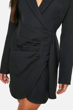 Blazer Dresses|Wrap Dresses*boohoo Wrap Tailored Blazer Dress black