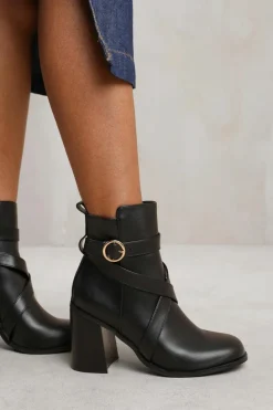 Chunky Boots|Heeled Boots*Where's That From Wren' Ankle Boot With Chunky Heel And Cross Over Strap Detail True Black
