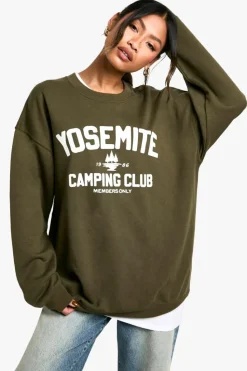 Sweatshirts|Hoodies & Sweatshirts*boohoo Yosemite Camping Club Oversized Sweatshirt khaki