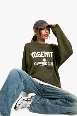 Sweatshirts|Hoodies & Sweatshirts*boohoo Yosemite Camping Club Oversized Sweatshirt khaki