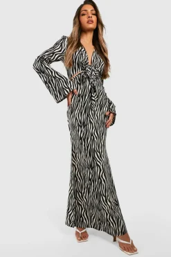 Maxi Dresses*boohoo Zebra Cut Out Tie Front Maxi Dress black
